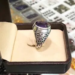 انگشتر نقره مردانه نگین آمتیست آفریقایی رکاب شبکه داوودی ۲۳۵۴۰۴