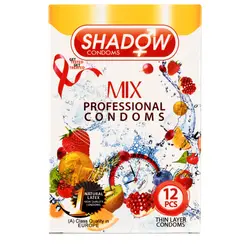 کاندوم میکس(تاخیری و میوه ای و تنگ کننده  و انتی باکتر یال ونازک) شادو مدل MIX بسته 12 عددی(انقضا2025/06)