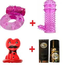 حلقه ویبراتور ضخیم گرید A + کاندوم سیلیکونی خاردار ضخیم (اورجینال) +کاندوم عروسکی فانتزی + اسپری ویگا مشکی دوز یک میلیون 45میل(آلمانی)