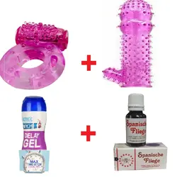 حلقه ویبراتور ضخیم گرید A + کاندوم سیلیکونی خاردار ضخیم (اورجینال) + ژل روان کننده و تاخیری کدکس + محرک فوری بانوان قطره اسپانیش فلای سفید افزایش میل جنسی بانوان دوز 1 اورجینال