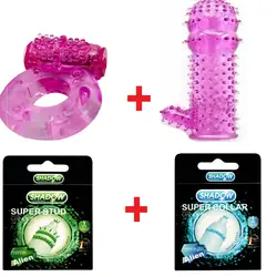 حلقه ویبراتور ضخیم گرید A + کاندوم سیلیکونی خاردار ضخیم (اورجینال) + کاندوم فضایی دکمه دار شادو + کاندوم فضایی اره ماهی شادو