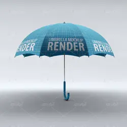 موکاپ چتر آبی با نوشته ی انگلیسی سفید