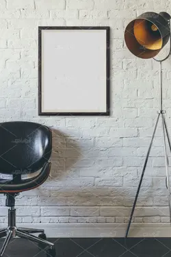 موکاپ تابلو به دیوار چسبیده شده  در نماهای مختلف منزل و سالن پذیرایی