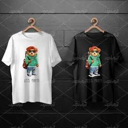 طرح لایه باز خرس تدی با هودی سبز و گیتار قهوه ای برای چاپ روی انواع تیشرت