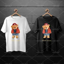 طرح لایه باز خرس تدی با کلاه قرمز و کاپشن نارنجی برای چاپ روی انواع تیشرت