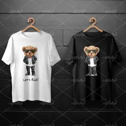 طرح لایه باز خرس تدی با کت چرمی و عینک سیاه  برای چاپ روی انواع تیشرت