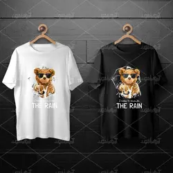 طرح لایه باز خرس تدی با عینک آفتابی و چتر سفید برای چاپ روی انواع تیشرت