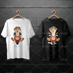 طرح لایه باز خرس تدی با موتور وسپا قرمز برای چاپ روی انواع تیشرت