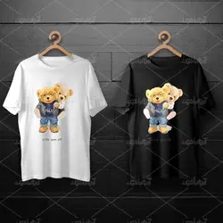 طرح لایه باز خرس تدی با هودی سرمه ای و شلوار لی برای چاپ روی انواع تیشرت