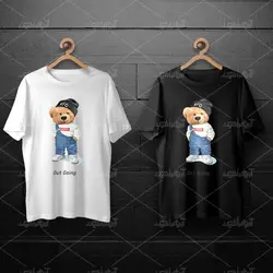 طرح لایه باز خرس تدی با لباس لی و تیشرت سوپریم برای چاپ روی انواع تیشرت