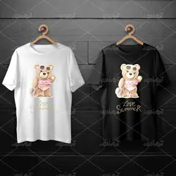 طرح لایه باز خرس تدی با لباس و کلاه صورتی برای چاپ روی انواع تیشرت