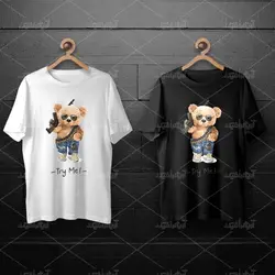 طرح لایه باز خرس تدی با تفنگ و شلوار لی برای چاپ روی انواع تیشرت