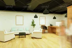 موکاپ دفتر  و تابلو های به دیوار زده شده در فضای سالن شرکت