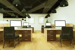 موکاپ دفتر  و تابلو های به دیوار زده شده در فضای سالن شرکت