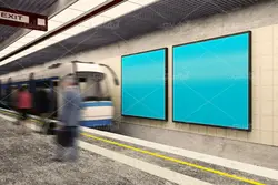 موکاپ تابلو تبلیغاتی در سالن مترو و پله برقی