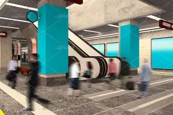 موکاپ تابلو تبلیغاتی در سالن مترو و پله برقی