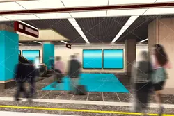 موکاپ تابلو تبلیغاتی در سالن مترو و پله برقی