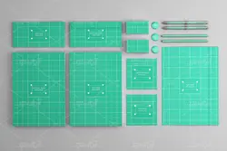 موکاپ برگه های سبز همراه پاکت و کارت ویزیت