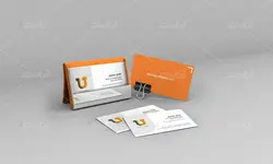 موکاپ ست اداری سفید و نارنجی با تبلت و لباس وکلاه