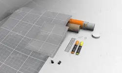 موکاپ ست اداری سفید و نارنجی با تبلت و لباس وکلاه