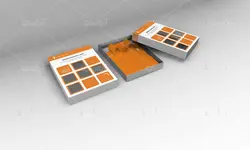 موکاپ ست اداری سفید و نارنجی با تبلت و لباس وکلاه