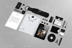 موکاپ مجموعه لوازم اداری همراه پیرهن سفید مردانه کراوات فرم استخدام و سی دی