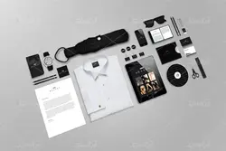 موکاپ مجموعه لوازم اداری همراه پیرهن سفید مردانه کراوات فرم استخدام و سی دی