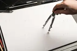 موکاپ برگه سفید برای طراحی وهمراه با قلم و پرگار و خط کش