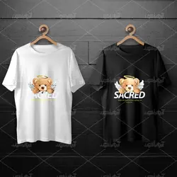 طرح لایه باز خرس تدی با طرح فرشته با بال و حلقه طلایی برای چاپ روی انواع تیشرت