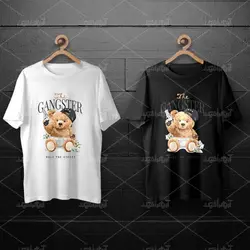 طرح لایه باز خرس تدی با دلار اسلحه و گردنبند طلا برای چاپ روی انواع تیشرت