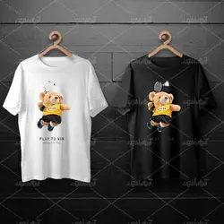 طرح لایه باز خرس تدی در حال بازی بدمینتون برای چاپ روی انواع تیشرت