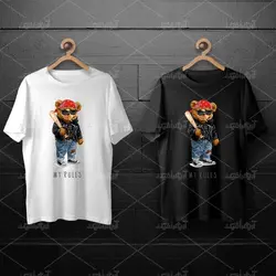 طرح لایه باز خرس تدی با باندانا و چوب بیسبال برای چاپ روی انواع تیشرت