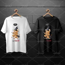 طرح لایه باز خرس تدی با کلاه و جارو جادوگر برای چاپ روی انواع تیشرت