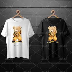 طرح لایه باز خرس تدی با طرح بروس لی با لباس زرد برای چاپ روی انواع تیشرت