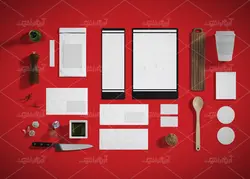 موکاپ دفترو کاغذ منو و لیست مواد اولیه به همراه سبزیجات و کاسه بشقاب