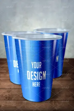 موکاپ لیوان کاغذی آبی رنگ در کنارهم