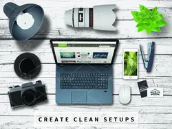 موکاپ لوازم الکترونیک دوربین و لبتاب همراه گیتار و ساعت