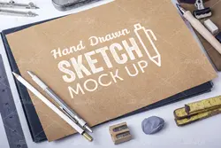 موکاپ صفحه طراحی دفتر یادداشت و کاغذ نقاشی