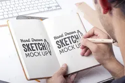 موکاپ صفحه طراحی دفتر یادداشت و کاغذ نقاشی