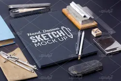 موکاپ صفحه طراحی دفتر یادداشت و کاغذ نقاشی