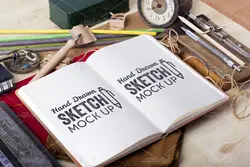 موکاپ صفحه طراحی دفتر یادداشت و کاغذ نقاشی