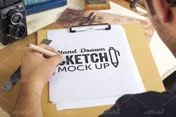 موکاپ صفحه طراحی دفتر یادداشت و کاغذ نقاشی