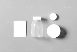 موکاپ ظرف شیشه ای و قوطی مواد اولیه در نماهای مختلف