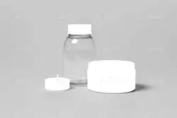 موکاپ ظرف شیشه ای و قوطی مواد اولیه در نماهای مختلف