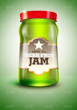 موکاپ شیشه مربا و حبوبات در رنگ سبز و زردو قرمز