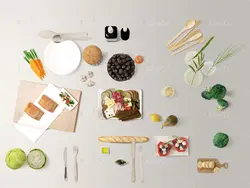 موکاپ منو ولیست مواد آشپزی با پاکت وکیسه همراه با لوازم