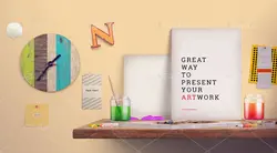 موکاپ فانتزی اسم و برند نوشته  دلخواه با نقاشی مانتیتور و تلفن لوازم تحریر