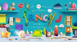 موکاپ فانتزی اسم و برند نوشته  دلخواه با نقاشی مانتیتور و تلفن لوازم تحریر