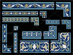 وکتور حاشیه های با طرح کاشی کاری های اسلیمی آبی