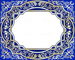 وکتور کادر و حاشیه اسلیمی بیضی شکل طرح کاشی کاری  آبی و زرد